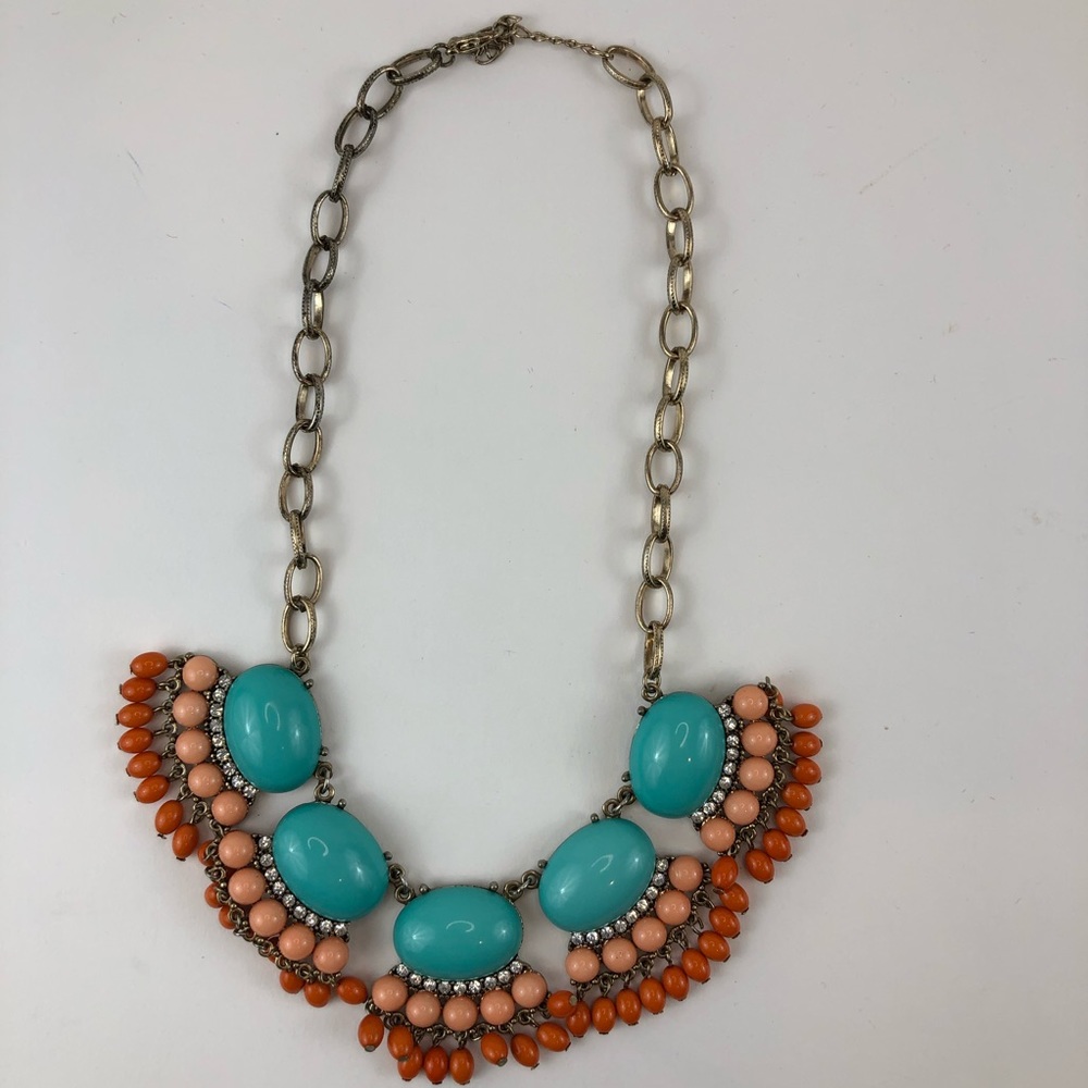 Orange Turquoise Statement Piece Necklace 7.5”